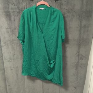 DKNYC Green Satin Wrap Top Size 3X